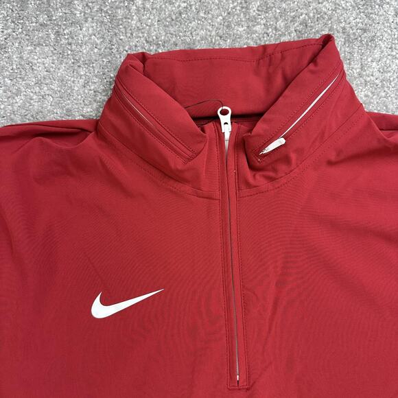 Nike Football Coaches Jacket Mens Medium Red 1/4 Zip Long Sleeve Hooded Pullover - Picture 3 of 11